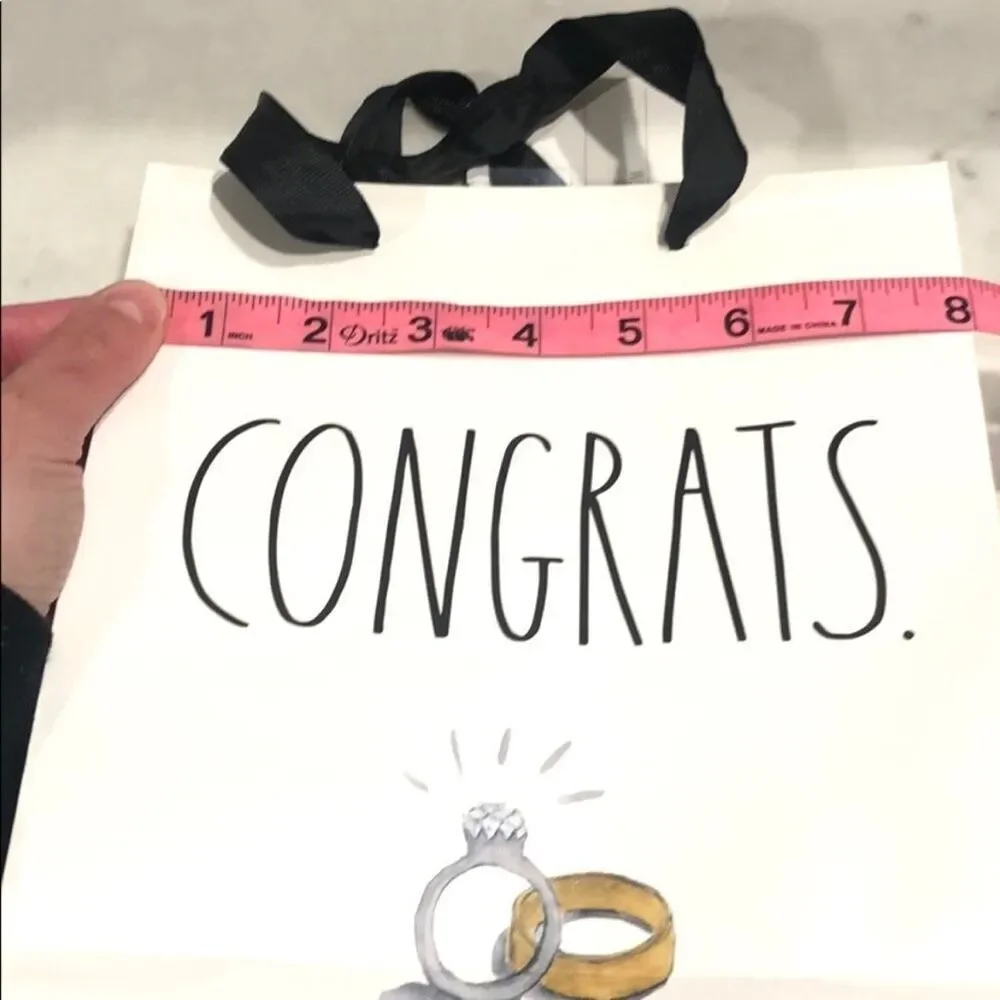NWT Rae Dunn White CONGRATS Wedding Engagement Gift Bag w/ engagement ring card